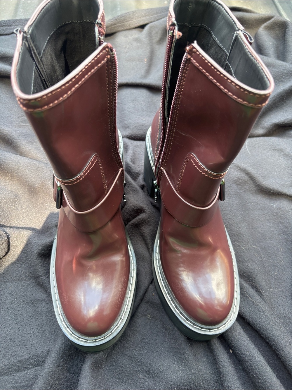 DKNY Women’s Deep Burgundy Leather Zip-Up Combat Boots. Never worn.